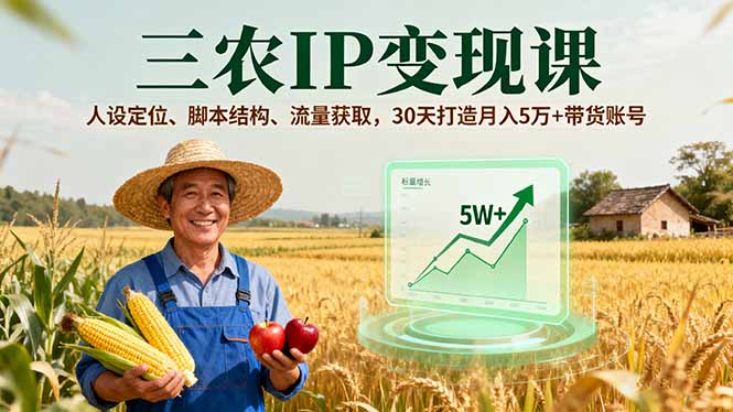 三农IP变现课，人设定位、脚本结构、流量获取，30天打造月入5万+带货账号-网创资源总站