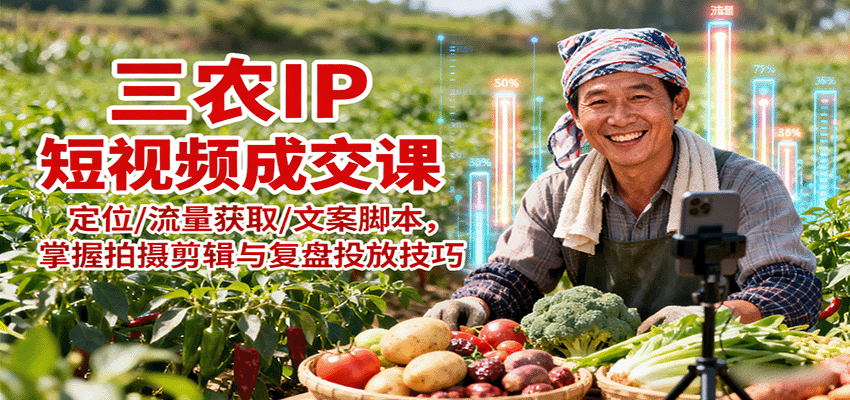 三农IP短视频成交课：定位/流量获取/文案脚本，掌握拍摄剪辑与复盘投放技巧-网创资源总站