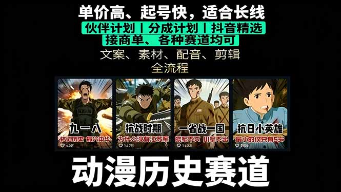 历史动漫赛道撸分成：起号、文案、素材、配音、剪辑，单视频收益破万-网创资源总站