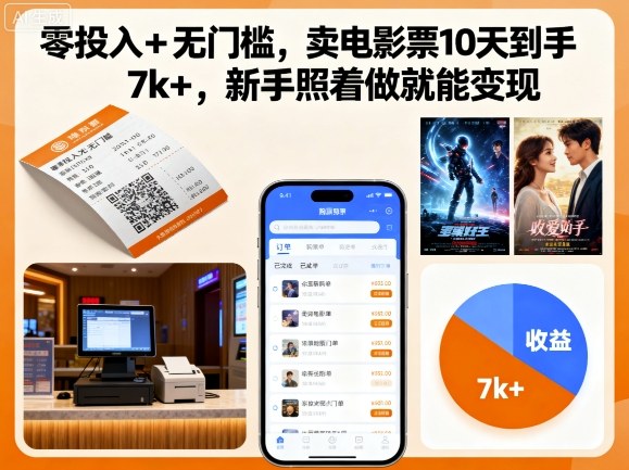 零投入+无门槛，卖电影票10天到手7k+，新手照着做就能变现【揭秘】-网创资源总站