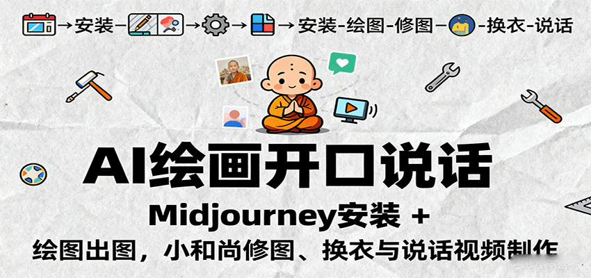 AI绘画开口说话，Midjourney安装 + 绘图出图，小和尚修图、换衣与说话视频制作-网创资源总站