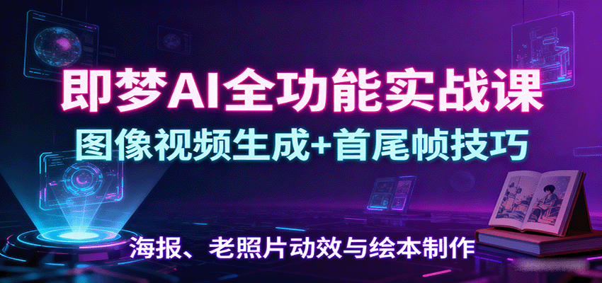 即梦AI全功能实战课：图像视频生成+首尾帧技巧，海报、老照片动效与绘本制作-网创资源总站