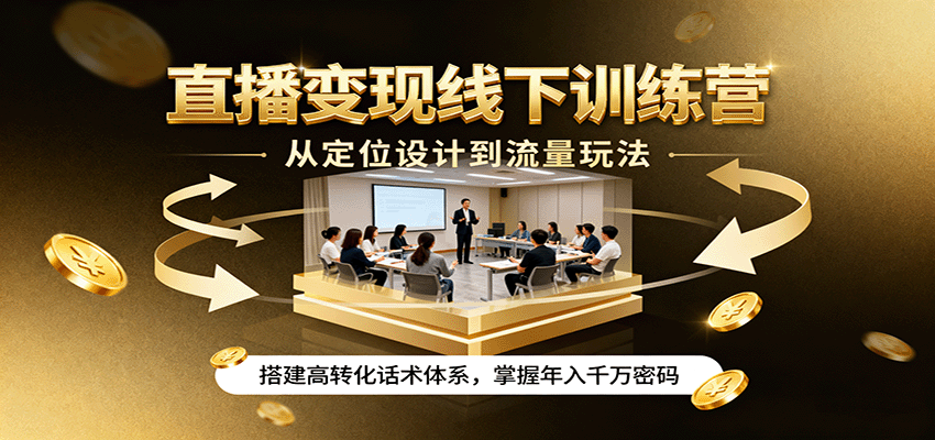 直播变现线下训练营，从定位设计到流量玩法，搭建高转化话术体系，掌握年入千万密码-网创资源总站