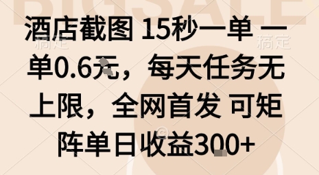 酒店截图15秒一单，一单0.6米，每天任务无上限，全网首发可矩阵单日收益3张【揭秘】-网创资源总站