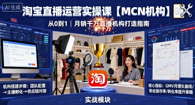 淘宝直播运营实操课【MCN机构】，从0到1做一家月销千W的直播机构-网创资源总站