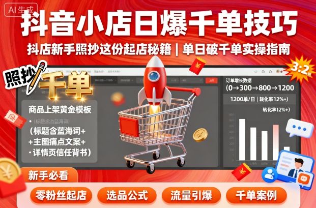 抖音小店日爆千单技巧，抖店新手照抄这份起店秘籍，单日破千单-网创资源总站