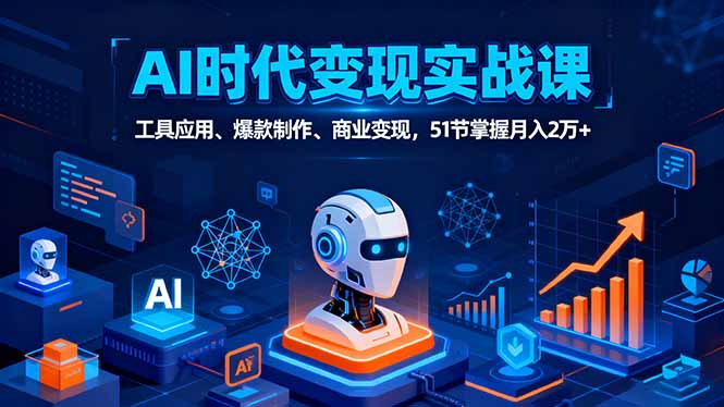 AI时代全场景实战课，工具应用、爆款制作、商业变现，51节掌握月入2万+-网创资源总站
