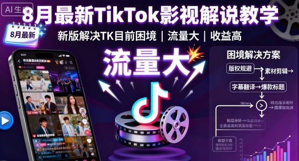 8月最新TikTok影视解说教学，新版解决TK目前困境，流量大，收益高-网创资源总站