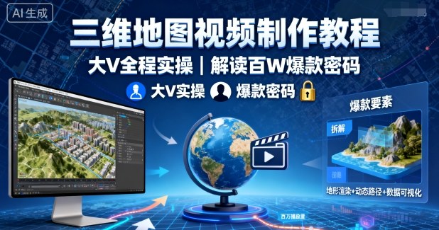 三维地图视频制作教程，大V全程实操，解读百W爆款密码-网创资源总站