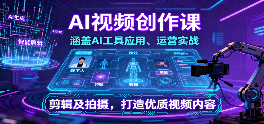 AI视频创作课，涵盖AI工具应用、运营实战、剪辑及拍摄，打造优质视频内容-网创资源总站