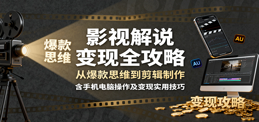 影视解说变现全攻略：从爆款思维到剪辑制作，含手机电脑操作及变现实用技巧-网创资源总站