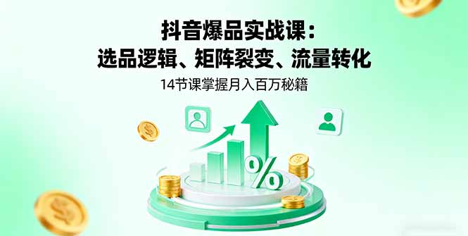 抖音爆品实战课：选品逻辑、矩阵裂变、流量转化，14节课掌握月入百万秘籍-网创资源总站