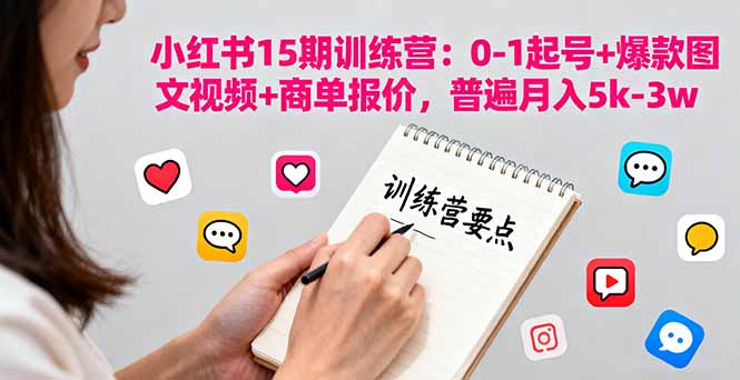 小红书15期训练营：0-1起号+爆款图文视频+商单报价，普遍月入5k-3w-网创资源总站