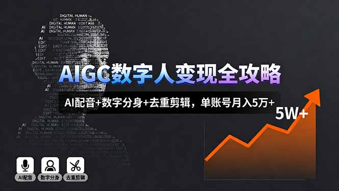 AIGC数字人变现全攻略，AI配音+数字分身+去重剪辑，单账号月入5万+-网创资源总站