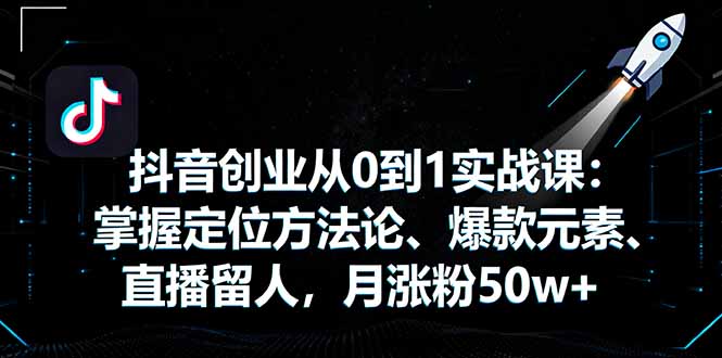 抖音创业从0到1实战课：掌握定位方法论、爆款元素、直播留人，月涨粉50w+-网创资源总站