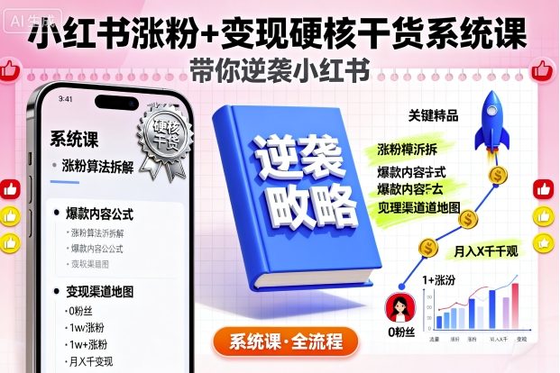 小红书涨粉+变现硬核干货系统课，带你逆袭小红书-网创资源总站