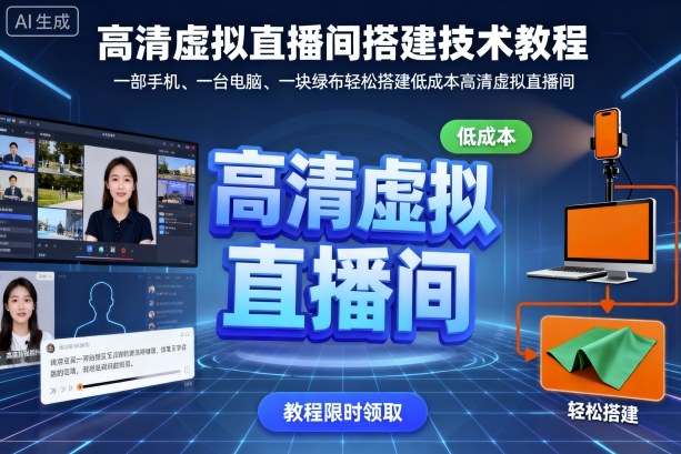 高清虚拟直播间搭建技术教程，一部手机、一台电脑、一块绿布轻松搭建低成本高清虚拟直播间-网创资源总站