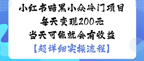 小红书暗黑小众冷门项目每天变现2张当天可能就会有收益-网创资源总站