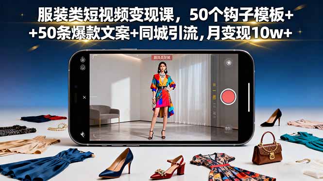 服装类短视频变现课，50个钩子模板+50条爆款文案+同城引流，月变现10w+-网创资源总站