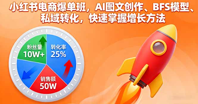 小红书电商爆单班，AI图文创作、BFS模型、私域转化，快速掌握增长方法-网创资源总站