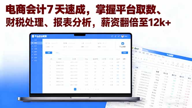 电商会计7天速成，掌握平台取数、财税处理、报表分析，薪资翻倍至12k+-网创资源总站