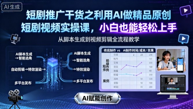 短剧推广干货之利用AI做精品原创短剧视频实操课，小白也能轻松上手-网创资源总站