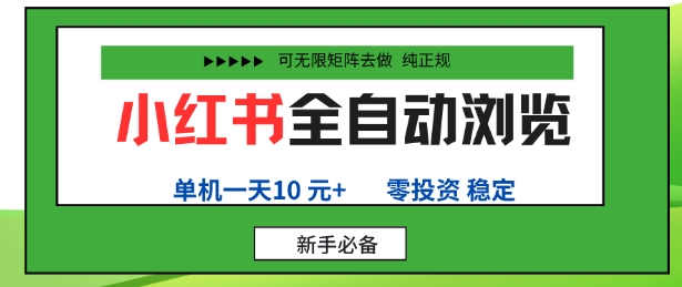 小红书全自动浏览项目，零投资，全程手机去跑，单账号一天10米+，可无限矩阵去做【揭秘】-网创资源总站