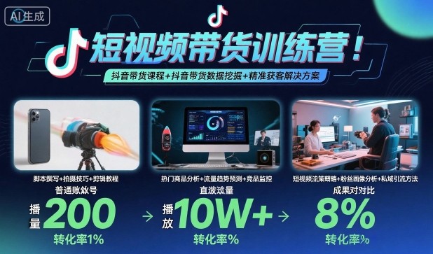 短视频带货训练营，抖音带货课程+抖音带货数据挖掘+精准获客解决方案-网创资源总站