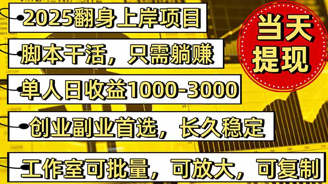 稳定八年美金掘金2.0脚本干活，只需躺赚。单人日收益1000-3000可批量、…-网创资源总站