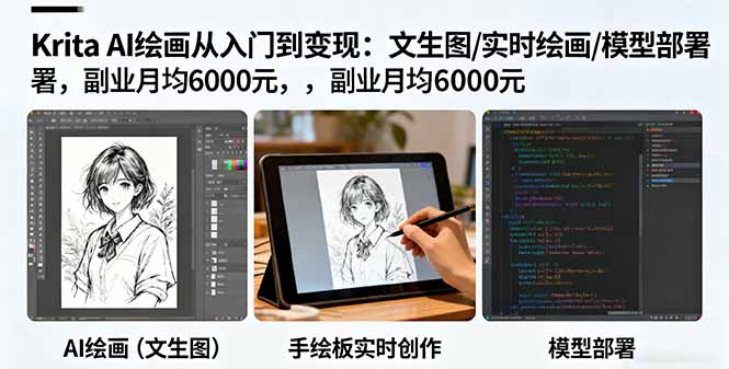 Krita AI绘画从入门到变现：文生图/实时绘画/模型部署，副业月均6000元-网创资源总站