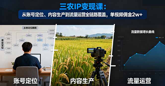三农IP变现课：从账号定位、内容生产到流量运营全链路覆盖，单视频佣金2w+-网创资源总站