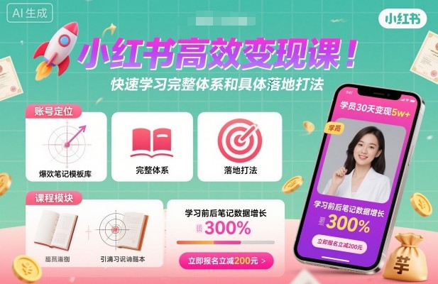 小红书高效变现课，快速学习小红书完整体系和具体落地打法-网创资源总站