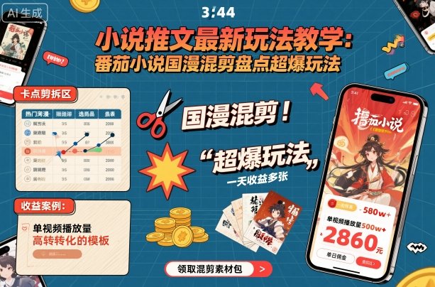 小说推文最新玩法教学，番茄小说国漫混剪盘点超爆玩法，全程干货，一天收益多张-网创资源总站