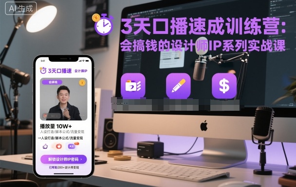 3天口播速成训练营，会搞钱的设计师IP系列实战课-网创资源总站
