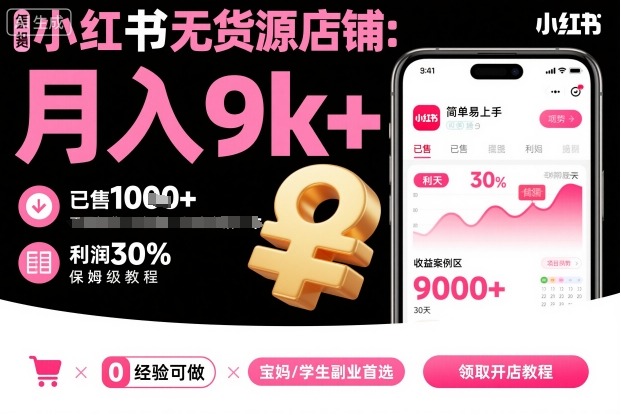 小红书无货源店铺项目，简单易上手，月入9k+，保姆级教程-网创资源总站