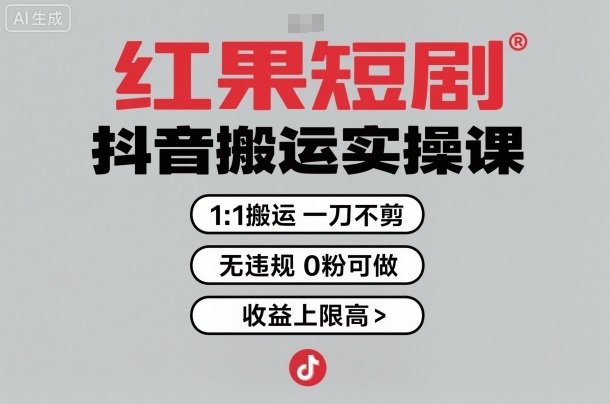 红果短剧拉新之抖音搬运实操课，1：1搬运，一刀不剪，无违规，0粉可做，收益上限高-网创资源总站