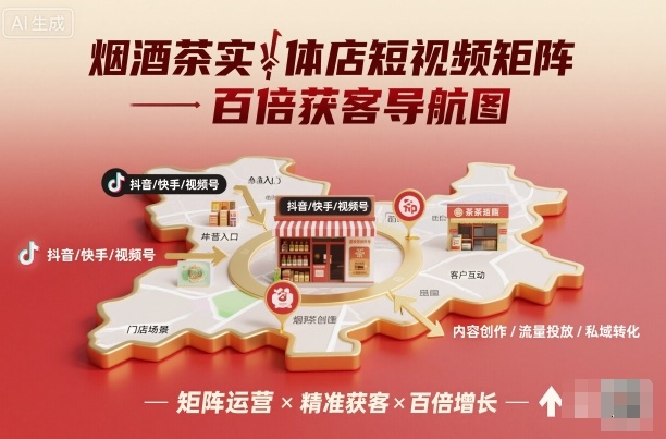烟酒茶实体店短视频矩阵百倍获客导航图-网创资源总站