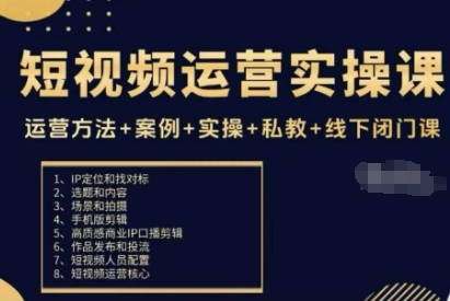 短视频运营实操课，运营方法+案例+实操+私教+线下闭门课-网创资源总站