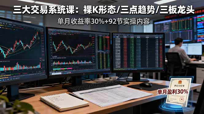 三大交易系统课：裸K形态/三点趋势/三板体系，单月收益率30%+92节实操内容-网创资源总站