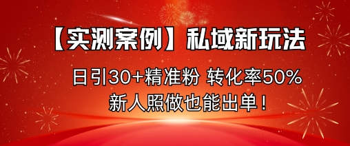 【实测案例】私域新玩法，日引30+精准粉，转化率50%，新人照做也能出单！-网创资源总站