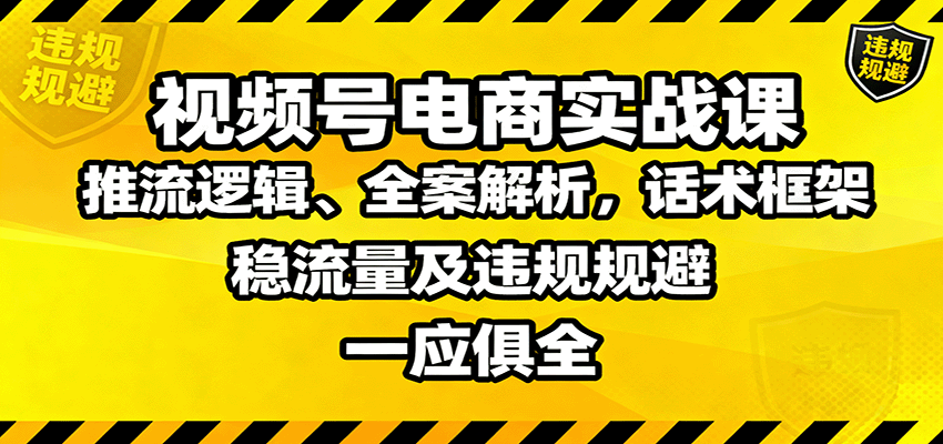 视频号电商实战课：推流逻辑、全案解析，话术框架，稳流量及违规规避等-网创资源总站