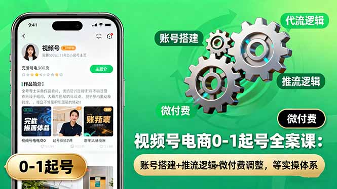 视频号电商0-1起号全案课：账号搭建+推流逻辑+微付费调整，等实操体系-网创资源总站