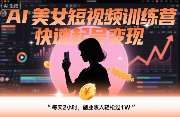 AI美女短视频训练营，快速起号变现，每天2小时，副业收入轻松过1W-网创资源总站