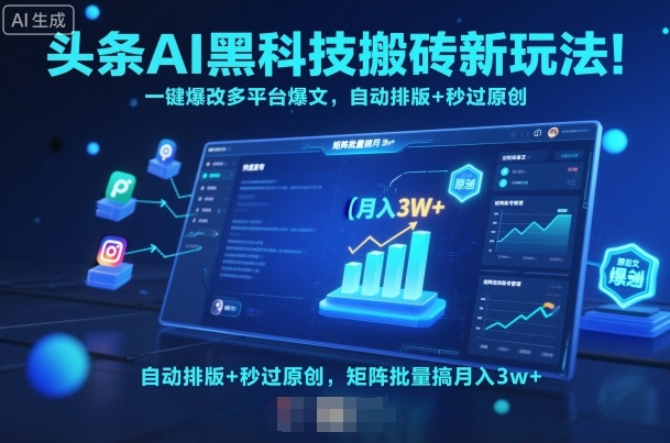 头条AI黑科技搬砖新玩法！一键爆改多平台爆文，自动排版+秒过原创，矩阵批量搞月入3w+【揭秘】-网创资源总站