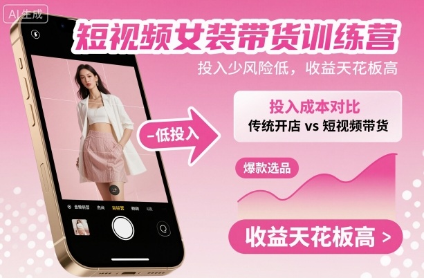 短视频女装带货训练营，投入少风险低，收益天花板高-网创资源总站