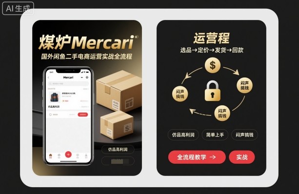 煤炉Mercari国外闲鱼二手电商运营实战全流程，仿品高利润，简单上手，闷声搞钱-网创资源总站