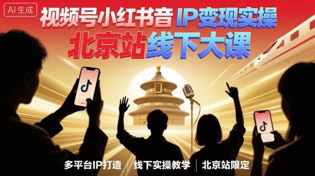视频号小红书抖音IP变现实操北京站线下大课，40+行业短视频高变现姿势，100+IP高变现实操技术-网创资源总站