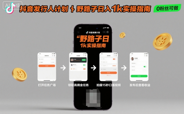 抖音发行人计划全新野路子玩法，随时随地，只要有手机，就能操作，日入1k+【揭秘】-网创资源总站