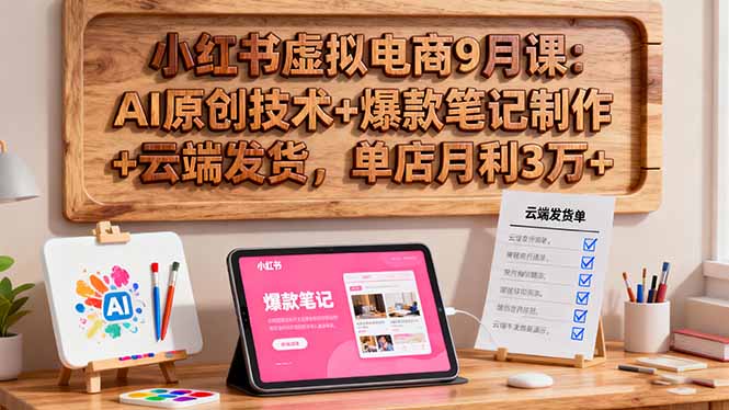 小红书虚拟电商9月课：AI原创技术+爆款笔记制作+云端发货，单店月利3万+-网创资源总站