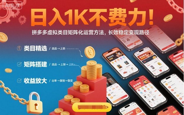 日入1K不费力！拼多多虚拟类目矩阵化运营方法，长效稳定变现路径-网创资源总站
